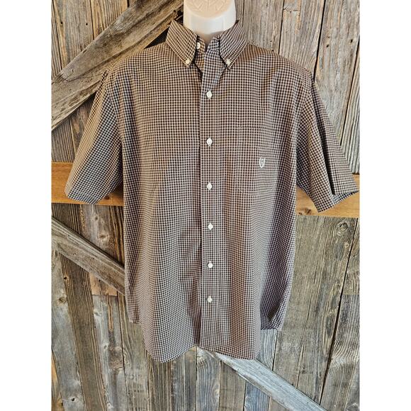 Chaps Easy Care size medium brown checkered EUC short sleeve shirt EUC casual - Picture 1 of 7